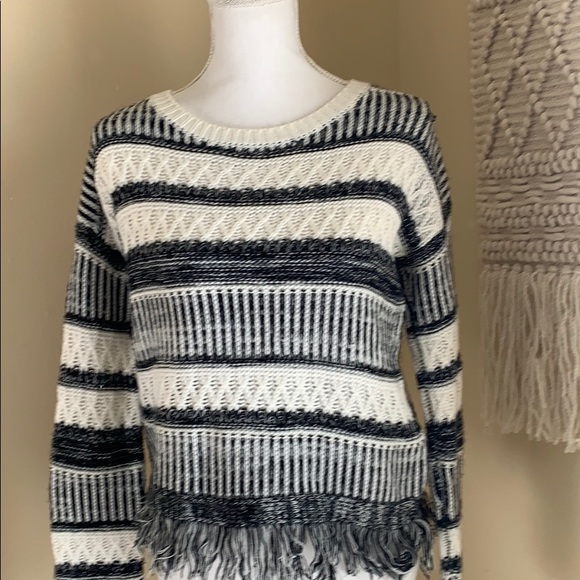 MINKPINK Sweaters - Mink pink black white Sweater Fringe bottom Small